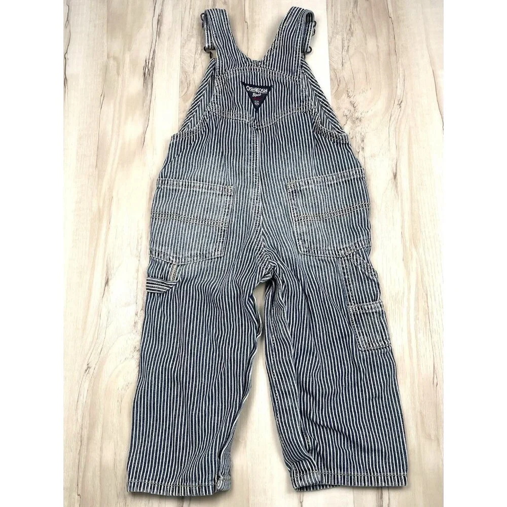 VTG OSHKOSH B'GOSH Kids 18M Denim Stripe OVERALLS Ht 30.5-32.5